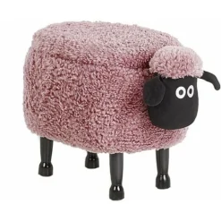 Pouf Contenitore Per Bambini Finta Pelliccia Rosa Con Gambe Legno Sheep
