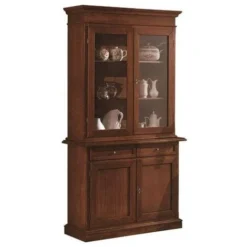 MOBILI 2G - CRISTALLIERA IN LEGNO NOCE ARTE POVERA TINTA NOCE 103X42X210