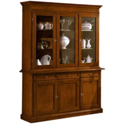 MOBILI 2G - CRISTALLIERA 3 PORTE IN LEGNO NOCE ARTE POVERA 155x42x210
