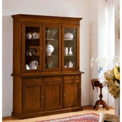 MOBILI 2G - CRISTALLIERA 3 PORTE IN LEGNO NOCE ARTE POVERA 155x42x210 -Negozio al dettaglio VIDAXL || HOMCOM || Songmics 26312178 5