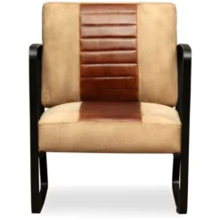 Hommoo Poltrona Marrone In Vera Pelle Di Capra E Tela VD10286 -Negozio al dettaglio VIDAXL || HOMCOM || Songmics 26503984 4