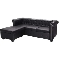 Hommoo Divano Chesterfield A L In Pelle Artificiale Nero VD11092