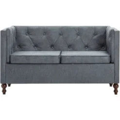 Hommoo Divano Chesterfield A 2 Posti Rivestito In Tessuto Grigio VD12645 -Negozio al dettaglio VIDAXL || HOMCOM || Songmics 26531400 4