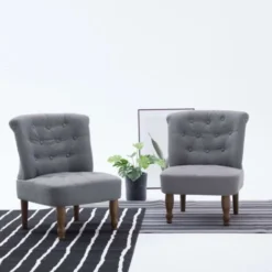 Hommoo Poltrona In Stile Francese Grigio CHommooaro In Tessuto VD21700