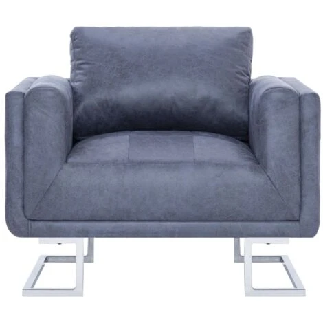 Hommoo Poltrona Cabriolet Grigia In Pelle Artificiale Scamosciata VD21731 4 Hommoo Poltrona Cabriolet Grigia In Pelle Artificiale Scamosciata VD21731 - immagine 4