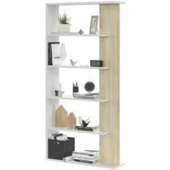 Libreria Design Moderna Scaffale 5 Ripiani 180x25x90 Casa Ufficio Bianco Rovere