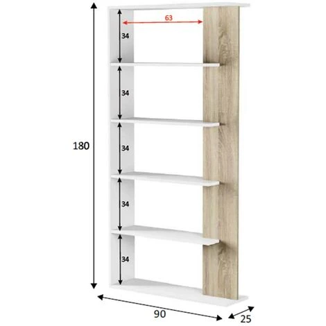 Libreria Design Moderna Scaffale 5 Ripiani 180x25x90 Casa Ufficio Bianco Rovere 3 Libreria Design Moderna Scaffale 5 Ripiani 180x25x90 Casa Ufficio Bianco Rovere - immagine 3