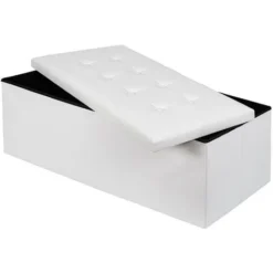 Cassapanca Pouf Contenitore Pieghevole Panca Sgabello Poggiapiedi EcoPelle Bianc