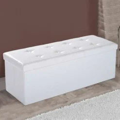 Cassapanca Pouf Contenitore Pieghevole Panca Sgabello Poggiapiedi EcoPelle Bianc -Negozio al dettaglio VIDAXL || HOMCOM || Songmics 26805577 3