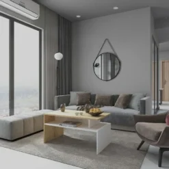 Tavolino Ada - Con Ripiani, Mensole - Da Salotto - Bianco, Rovere In Truciolare Melaminico, 90 X 50 X 43 Cm