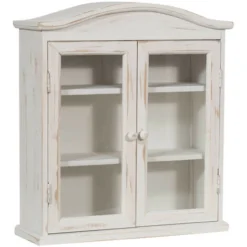 Vetrina Cucina In Legno 48x42x15 Cm Vetrinetta Shabby Chic Bianco 3 Ripiani Pensile Bagno Bianco 2 Ante Mobiletto Bagno Sospeso