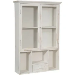 Vetrina Cucina In Legno 86x60x18 Cm Vetrinetta Shabby Chic Bianco 2 Ripiani Pensile Bagno Bianco 2 Ante Mobiletto Bagno Sospeso