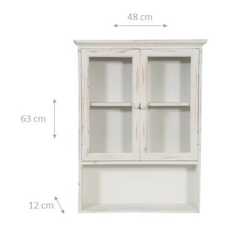 Vetrina Cucina Legno 63 X 48 X 12 Cm Vetrinetta Shabby Chic Bianco 2 Ripiani Pensile Bagno Bianco 2 Ante Mobiletto Bagno Sospeso 2 Vetrina Cucina Legno 63 X 48 X 12 Cm Vetrinetta Shabby Chic Bianco 2 Ripiani Pensile Bagno Bianco 2 Ante Mobiletto Bagno Sospeso - immagine 2