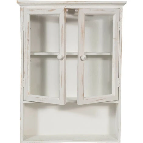 Vetrina Cucina Legno 63 X 48 X 12 Cm Vetrinetta Shabby Chic Bianco 2 Ripiani Pensile Bagno Bianco 2 Ante Mobiletto Bagno Sospeso 4 Vetrina Cucina Legno 63 X 48 X 12 Cm Vetrinetta Shabby Chic Bianco 2 Ripiani Pensile Bagno Bianco 2 Ante Mobiletto Bagno Sospeso - immagine 4