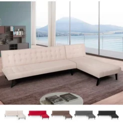 Divano Letto Angolare Moderno Clic Clac Penisola Reclinabile Natal Colore: Beige