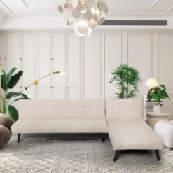 Divano Letto Angolare Moderno Clic Clac Penisola Reclinabile Natal Colore: Beige -Negozio al dettaglio VIDAXL || HOMCOM || Songmics 28438634 5