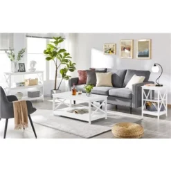 Yaheetech Tavolino Basso Caffè Da Divano Salotto A 2 Ripiani Tavolo Rettangolare Portaoggetti In Pannello Legno Da Soggiorno Salotto Bianco -Negozio al dettaglio VIDAXL || HOMCOM || Songmics 28438688 5