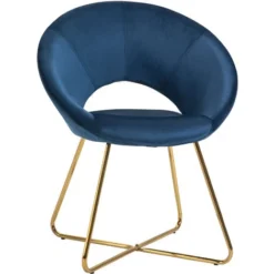 HOMCOM Sedia Imbottita In Velluto E Metallo, Poltroncina Da Camera E Ufficio