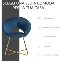 HOMCOM Sedia Imbottita In Velluto E Metallo, Poltroncina Da Camera E Ufficio -Negozio al dettaglio VIDAXL || HOMCOM || Songmics 28614378 5