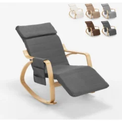 Sedia A Dondolo Legno Design Scandinavo Poggiapiedi Regolabile Odense Colore: Grigio