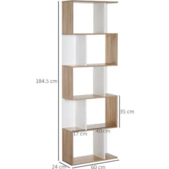 Homcom Libreria Da Muro Moderna 5 Ripiani In Legno Bianco, 60x24x184.5cm -Negozio al dettaglio VIDAXL || HOMCOM || Songmics 28944615 3