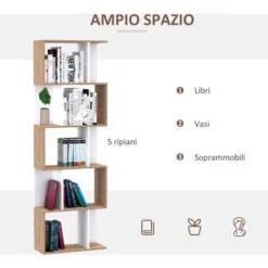 Homcom Libreria Da Muro Moderna 5 Ripiani In Legno Bianco, 60x24x184.5cm -Negozio al dettaglio VIDAXL || HOMCOM || Songmics 28944615 4