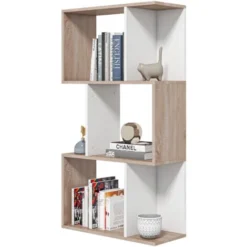 Homcom Libreria Da Parete Moderna Con 3 Ripiani Legno Naturale E Bianco, 60x24x111.4cm