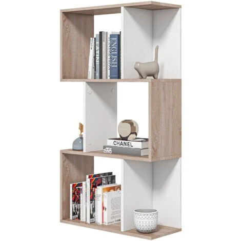 Homcom Libreria Da Parete Moderna Con 3 Ripiani Legno Naturale E Bianco, 60x24x111.4cm 1 Homcom Libreria Da Parete Moderna Con 3 Ripiani Legno Naturale E Bianco, 60x24x111.4cm