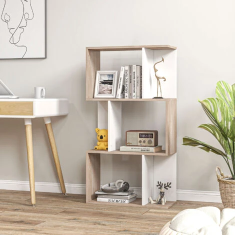 Homcom Libreria Da Parete Moderna Con 3 Ripiani Legno Naturale E Bianco, 60x24x111.4cm 2 Homcom Libreria Da Parete Moderna Con 3 Ripiani Legno Naturale E Bianco, 60x24x111.4cm - immagine 2