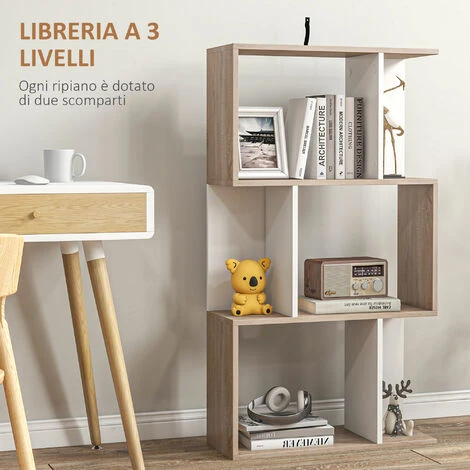 Homcom Libreria Da Parete Moderna Con 3 Ripiani Legno Naturale E Bianco, 60x24x111.4cm 4 Homcom Libreria Da Parete Moderna Con 3 Ripiani Legno Naturale E Bianco, 60x24x111.4cm - immagine 4