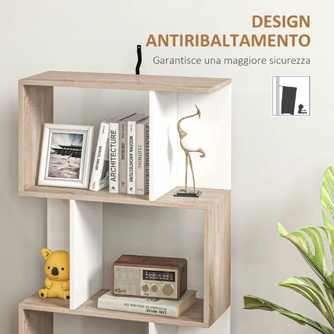 Homcom Libreria Da Parete Moderna Con 3 Ripiani Legno Naturale E Bianco, 60x24x111.4cm 5 Homcom Libreria Da Parete Moderna Con 3 Ripiani Legno Naturale E Bianco, 60x24x111.4cm - immagine 5