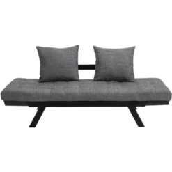 Homcom Divano Letto Chaise Longue In Rovere Nero E Tessuto Di Lino Grigio Antracite L164D66H81cm