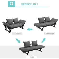 Homcom Divano Letto Chaise Longue In Rovere Nero E Tessuto Di Lino Grigio Antracite L164D66H81cm -Negozio al dettaglio VIDAXL || HOMCOM || Songmics 28946260 4