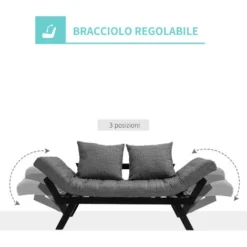 Homcom Divano Letto Chaise Longue In Rovere Nero E Tessuto Di Lino Grigio Antracite L164D66H81cm -Negozio al dettaglio VIDAXL || HOMCOM || Songmics 28946260 5