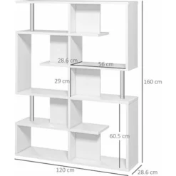 Homcom Mobile A Scaffali Libreria 5 Livelli In Legno, Bianco, 120x28.6x160cm -Negozio al dettaglio VIDAXL || HOMCOM || Songmics 28946346 3