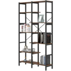 Homcom Scaffale Libreria Da Parete In Legno E Metallo Nero Con 6 Ripiani Stile Industriale