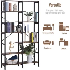 Homcom Scaffale Libreria Da Parete In Legno E Metallo Nero Con 6 Ripiani Stile Industriale -Negozio al dettaglio VIDAXL || HOMCOM || Songmics 28946601 4
