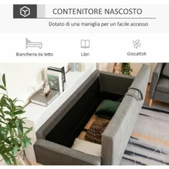 HOMCOM Divano 3 Posti Moderno In Tessuto Grigio Con Vano Contenitore -Negozio al dettaglio VIDAXL || HOMCOM || Songmics 29040452 4