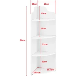 Scaffale Angolare A 4 Ripiani 90 X 28 X 28 Cm Mobiletto Basso Da Bagno Portaoggetti Per Ingresso/Soggiorno - Bianco -Negozio al dettaglio VIDAXL || HOMCOM || Songmics 29405142 3
