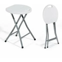 Sgabello Pieghevole Richiudibile HDPE Bianco Ø Cm. 30x46H