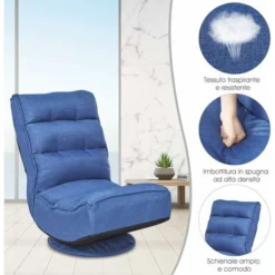 COSTWAY Poltrona Sedia Relax Pieghevole Reclinabile Girevole, Divano Comodo Per Studio Salotto, Con Schienale, Ottima Per Rilassarti, Blu -Negozio al dettaglio VIDAXL || HOMCOM || Songmics 29880567 3