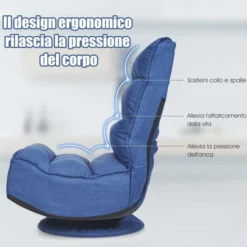 COSTWAY Poltrona Sedia Relax Pieghevole Reclinabile Girevole, Divano Comodo Per Studio Salotto, Con Schienale, Ottima Per Rilassarti, Blu -Negozio al dettaglio VIDAXL || HOMCOM || Songmics 29880567 4