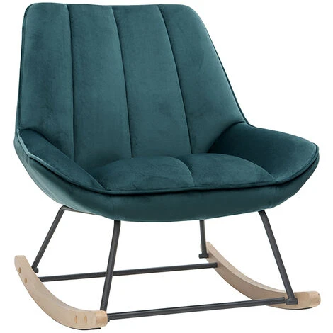 Sedia A Dondolo Billie Di Design In Velluto Blu Petrolio 2 Sedia A Dondolo Billie Di Design In Velluto Blu Petrolio - immagine 2