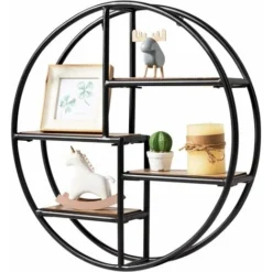 Mensola Da Muro Design, Scaffale Rotondo Da Parete, Libreria Con 4 Ripiani Salvaspazio, Per Cucina Camera Da Letto Soggiorno, 55 X 55 X 11 Cm