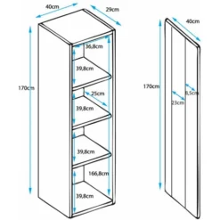 Mobile Pensile 1 Ante 4 Scomparti – Nero E Bianco Finitura Lucida LED – 40 X 170 X 29cm – NORA V5 -Negozio al dettaglio VIDAXL || HOMCOM || Songmics 31145891 3