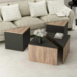 Set 4 Tavolino Flora - Basso - Con Ripiani - Da Soggiorno - Nero, Legno, 60 X 60 X 42 Cm -Negozio al dettaglio VIDAXL || HOMCOM || Songmics 32146377 3