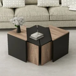 Set 4 Tavolino Flora - Basso - Con Ripiani - Da Soggiorno - Nero, Legno, 60 X 60 X 42 Cm -Negozio al dettaglio VIDAXL || HOMCOM || Songmics 32146377 4