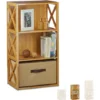 Relaxdays 10020273341 Scaffale Con Cestino Per Il Bagno, 3 Ripiani, Legno, Box Pieghevole, HxLxP: 80 X 42 X 29 Cm Ca.