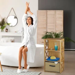 Relaxdays 10020273341 Scaffale Con Cestino Per Il Bagno, 3 Ripiani, Legno, Box Pieghevole, HxLxP: 80 X 42 X 29 Cm Ca. -Negozio al dettaglio VIDAXL || HOMCOM || Songmics 32160001 3