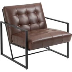 HOMCOM Poltrona Stile Industriale Trapuntata A Bottoni In Metallo E PU Marrone